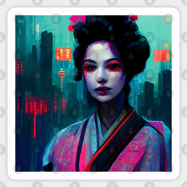 A cyberpunk geisha Sticker by etherElric